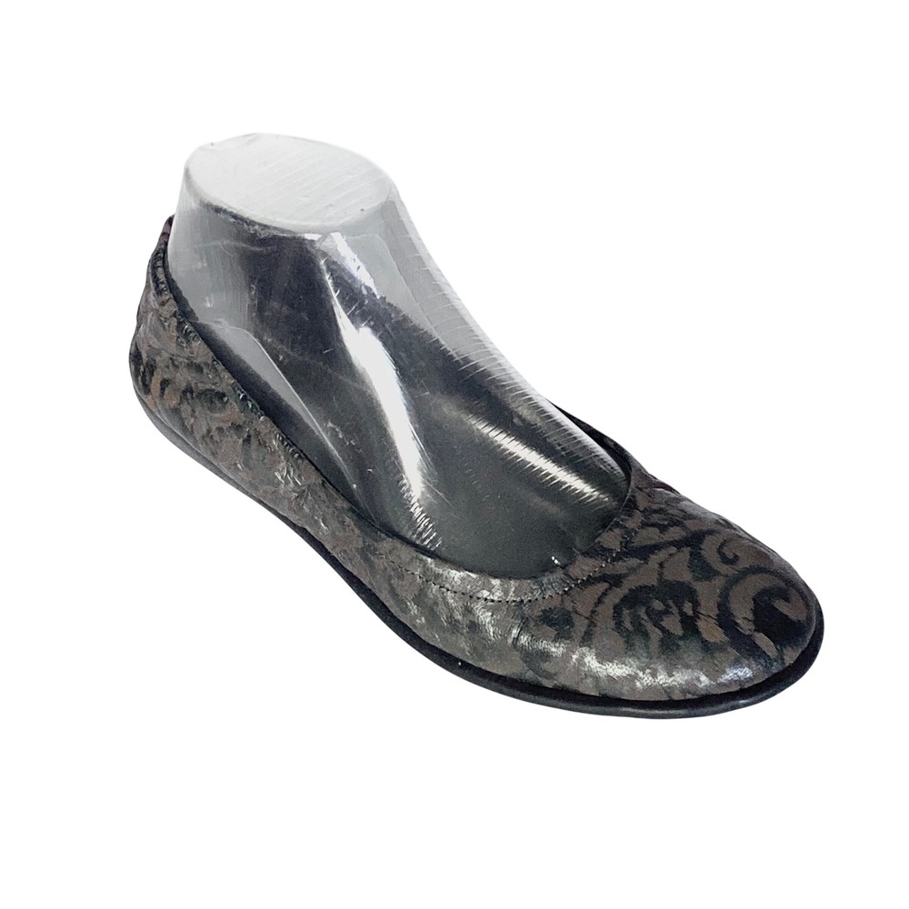 The FLEXX Womens Bronze Black Damask Metallic Ballet Flats‎ Shoes Size 7.5